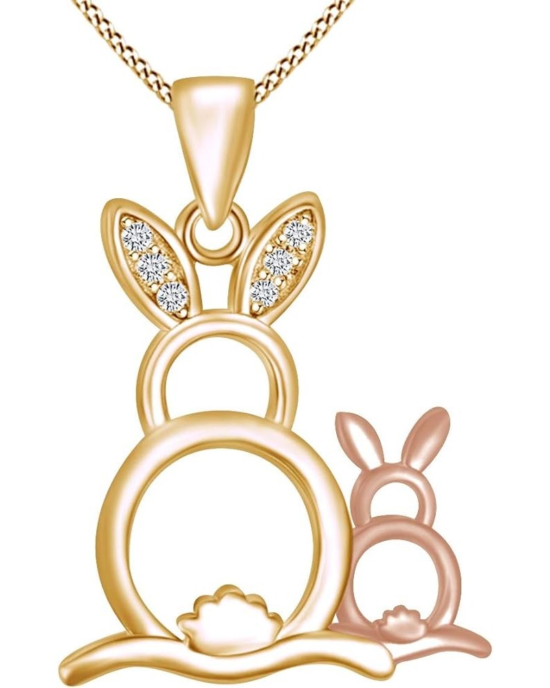 925 Sterling Silver White Cubic Zirconia Mother & Child Animal Pendant Necklace Rabbit yellow-gold-plated-silver $32.12 Neckl...