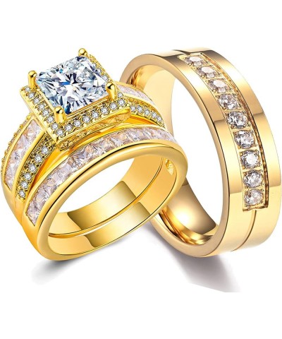 CEJUG 18k Yellow Gold Plated Wedding Ring Sets for Him and Her Women Men Titanium Stainless Steel Bands Couple Rings 3Ct Cz W...