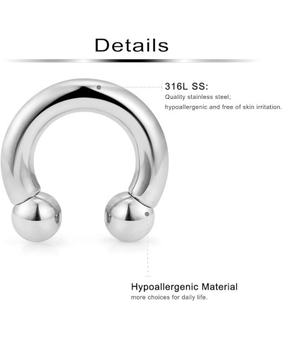 PA Ring Internally Threaded Circular Horseshoe Barbells Large Septum Ring Ear Gauges Earrings 2G 4G 6G 8G 12mm/16mm 316L Surg...