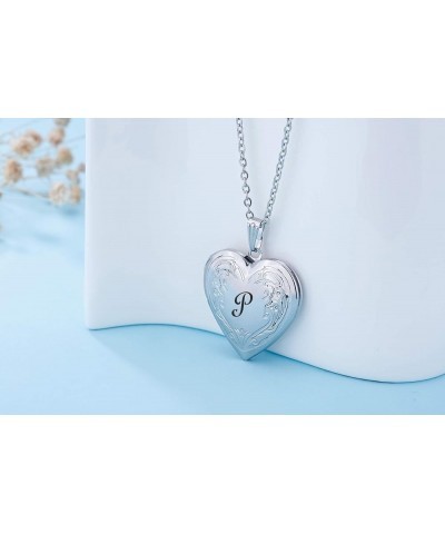 Locket Necklace that Holds Pictures Initial Alphabet A-Z Letter Pendant Necklace Platinum Plated Gifts for Women P $10.25 Nec...