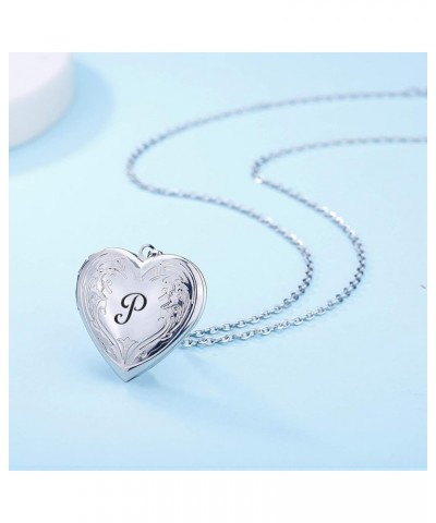 Locket Necklace that Holds Pictures Initial Alphabet A-Z Letter Pendant Necklace Platinum Plated Gifts for Women P $10.25 Nec...