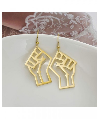 Gold Plated Stainless Steel Fist Hand Button Dangle Earring Love Africa Map Exaggerated Earring silver $7.64 Earrings