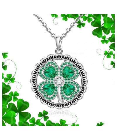 Shamrock Necklace ST Patricks Day 4 Four Leaf Clover Necklace Irish Green ST Patricks Day Shamrock Necklaces for Women Sterli...