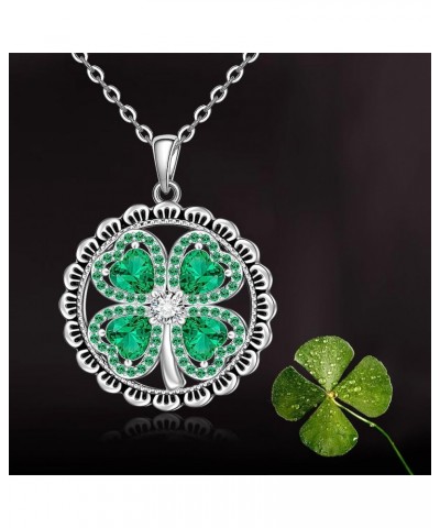 Shamrock Necklace ST Patricks Day 4 Four Leaf Clover Necklace Irish Green ST Patricks Day Shamrock Necklaces for Women Sterli...