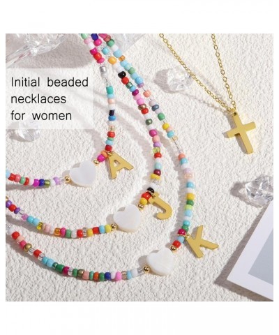 Initial Beaded Necklaces for Women Colorful Bead Letter Chocker Necklace Boho Summer Beach Necklaces for Girls 18K Gold Plate...