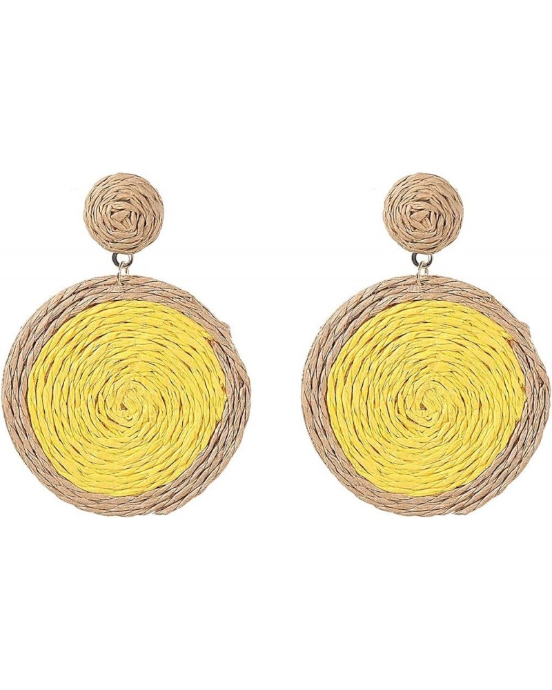 Handmade Rattan Geometric Round Disc Drop Dangle Earrings Bohemian Woven Straw Wicker Braid Raffia Earrings Summer Beach Boho...