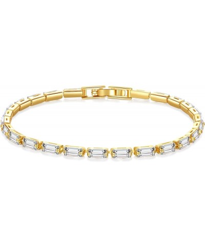 Cubic Zirconia Classic Tennis Bracelet for Women,18K Gold Plated,With Gift Box,Gifts for Women,Girls 18k gold-plated rectangu...