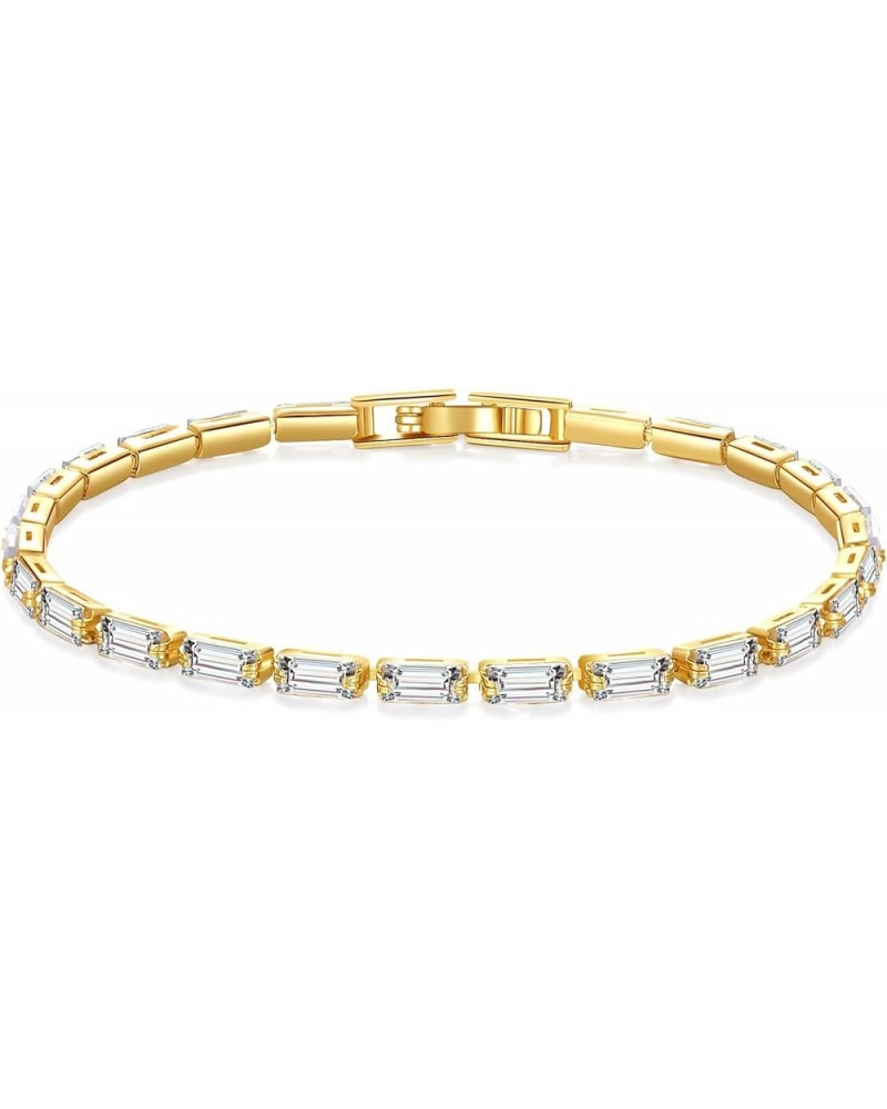 Cubic Zirconia Classic Tennis Bracelet for Women,18K Gold Plated,With Gift Box,Gifts for Women,Girls 18k gold-plated rectangu...