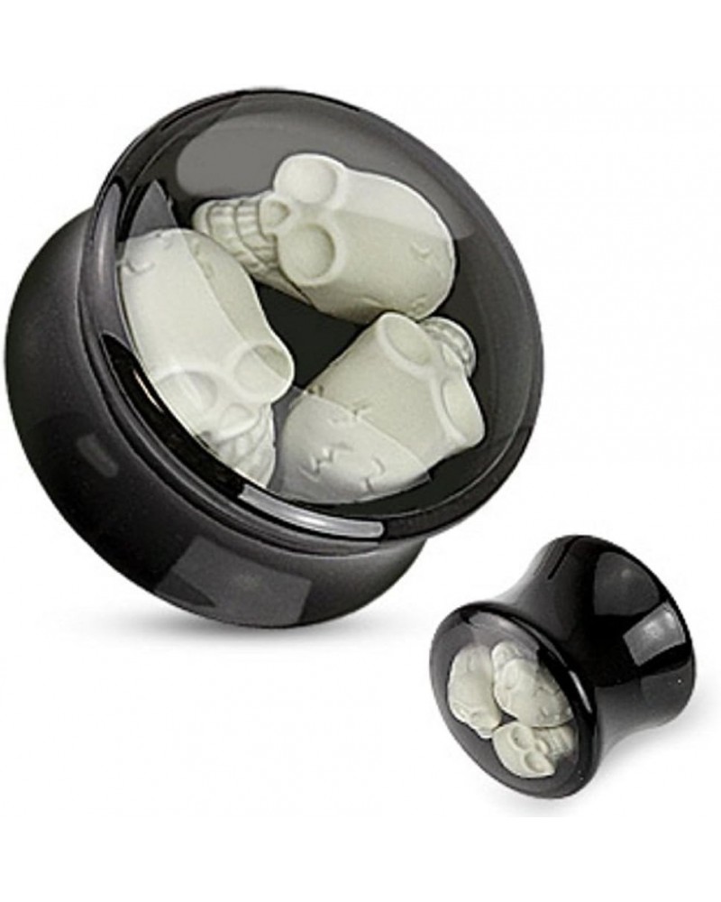 Triple Skull Enclosure Inlay Black Acrylic WildKlass Saddle Plug (Sold as a Pair) 7/8" (22mm) $9.85 Body Jewelry