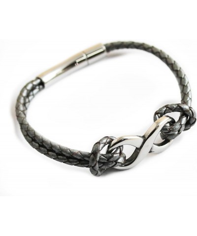 Stylish INFINITY Braided Leather Bangle Bracelets Men Women Stainless Steel Click Lock Clasp Grey18Cm ClickLock $8.66 Bracelets