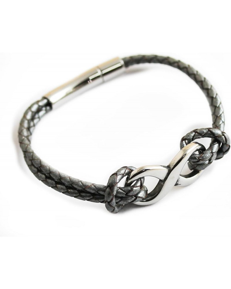 Stylish INFINITY Braided Leather Bangle Bracelets Men Women Stainless Steel Click Lock Clasp Grey18Cm ClickLock $8.66 Bracelets