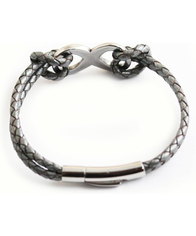 Stylish INFINITY Braided Leather Bangle Bracelets Men Women Stainless Steel Click Lock Clasp Grey18Cm ClickLock $8.66 Bracelets