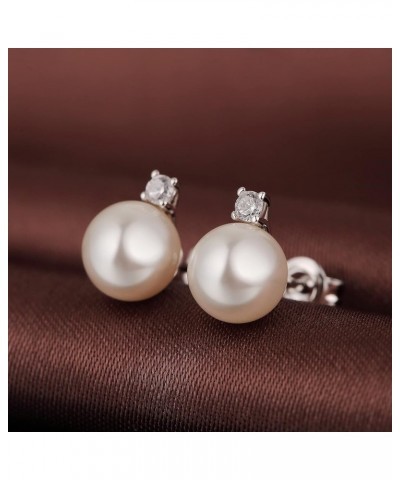 18K White Gold Plated Pearl Stud Earrings for Women 925 Sterling Silver Pearl Diamond Earrings for Girls, Cat Pearl Earrings ...