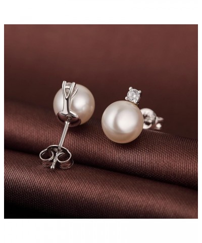 18K White Gold Plated Pearl Stud Earrings for Women 925 Sterling Silver Pearl Diamond Earrings for Girls, Cat Pearl Earrings ...