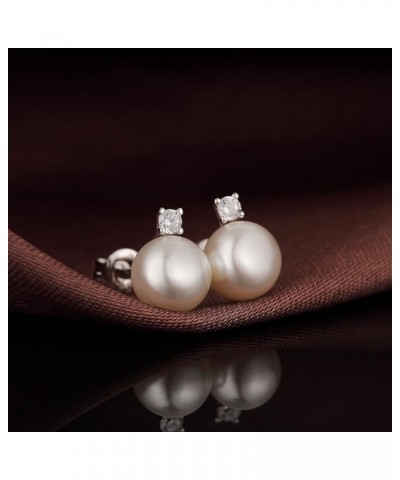 18K White Gold Plated Pearl Stud Earrings for Women 925 Sterling Silver Pearl Diamond Earrings for Girls, Cat Pearl Earrings ...