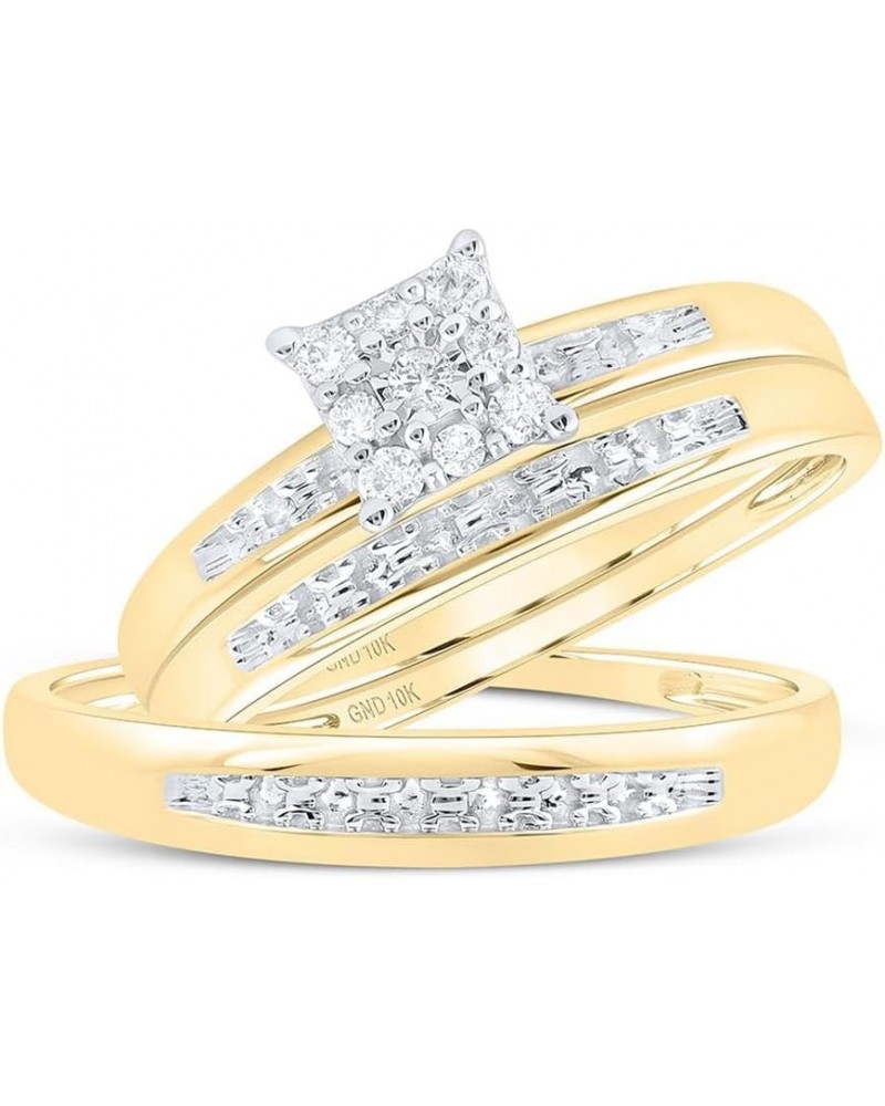 10K Yellow Gold 1/10Ctw Diamond Fashion His and Hers Engagement Wedding Bridal Band and Ring Trio Set Womens Size 9.5 Mens Si...