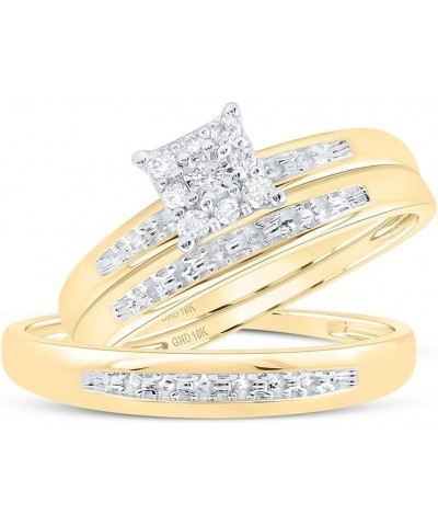 10K Yellow Gold 1/10Ctw Diamond Fashion His and Hers Engagement Wedding Bridal Band and Ring Trio Set Womens Size 9.5 Mens Si...