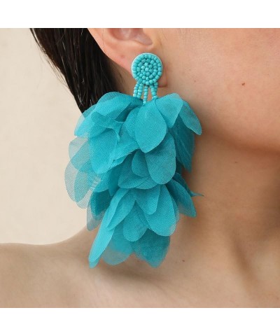 Bohemian Flower Drop Dangle Earrings Vintage Handmade Chiffon Floral Long Tassel Earrings Exaggerated Big Flower Stud Earring...