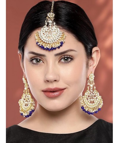 Indian Wedding Kundan Pearl Maang Tikka with Earring Set Bollywood Party Traditional Jewelry for Women Girls Blue $12.80 Jewe...