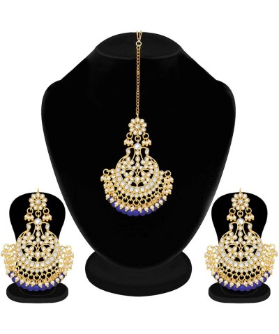 Indian Wedding Kundan Pearl Maang Tikka with Earring Set Bollywood Party Traditional Jewelry for Women Girls Blue $12.80 Jewe...