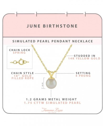 Simulated Birthstone Pendant for Women, All Birthstone, 14K Yellow Gold, 18" Gold Filled Chain, 7mm Round Gemstone, Hypoaller...