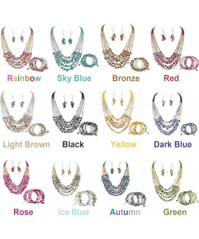 Bohemian Layered Shell Beaded Necklace Set Seed Bead Irregular Costume Jewelry for Women Bronze-SL $11.36 Jewelry Sets