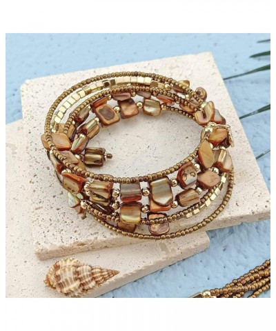 Bohemian Layered Shell Beaded Necklace Set Seed Bead Irregular Costume Jewelry for Women Bronze-SL $11.36 Jewelry Sets