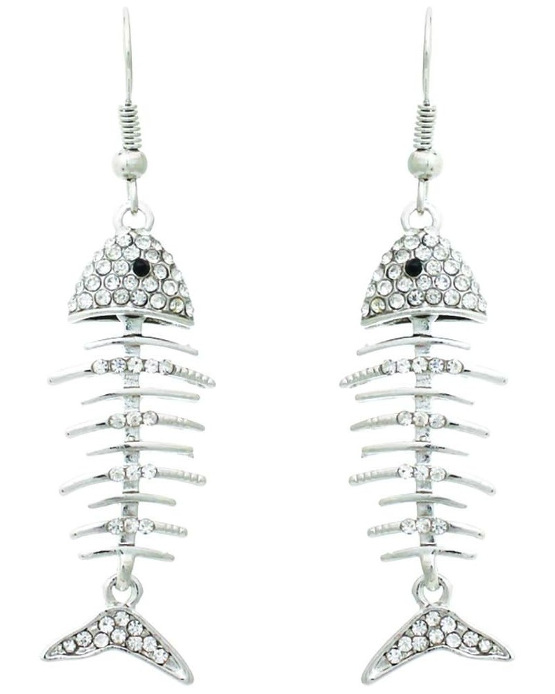 Women's SoFISHticated Pave Crystal Fish Bone Dangle Earrings, 2 Silver Tone $13.49 Earrings