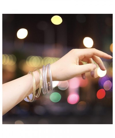 Glitter Jelly Bangles Bracelets Set for Women Glitter Filled Jelly Silicone Bracelets for Girls Champaign+Silver $8.50 Bracelets