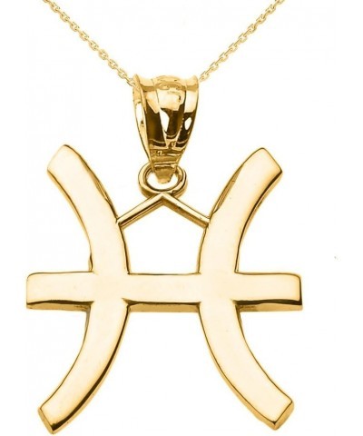 14K Yellow Gold Zodiac Astrological Sign Charm Personalized Pendant Necklace - Choice of Symbol & Chain Length 18" Pisces: Fe...