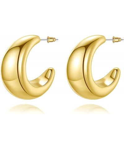 Chunky Gold Hoop Earrings for Women, 14K Gold Plated Hoop Earrings Lightweight Stainless Steel Hollow Open Hoops Hypoallergen...