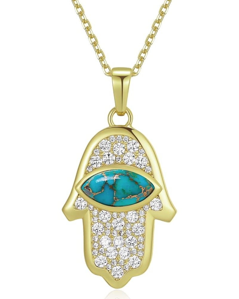 Turquoise Hamsa Necklace - 14K Gold Plated Evil Eye Hamsa Pendant Necklace for Women Turquoise/Black Onyx Hand of Fatima Neck...