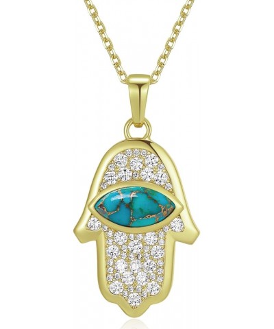 Turquoise Hamsa Necklace - 14K Gold Plated Evil Eye Hamsa Pendant Necklace for Women Turquoise/Black Onyx Hand of Fatima Neck...