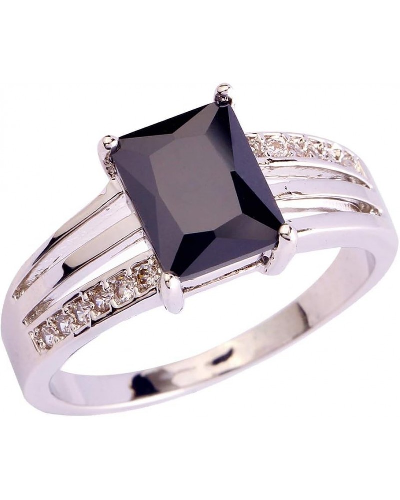 925 Sterling Silver Plated Emerald Cut Filled 10x12mm Amethyst Dainty Hollow Wedding Ring for Women C_Black US6 $4.79 Others