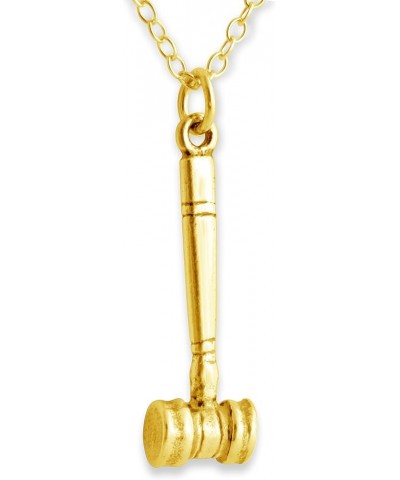 Gold Plated Silver Necklace Solid 3D Judge's Auctioneer's Gavel Symbol of Judicial Authority & Court Power Pendant Necklace.T...