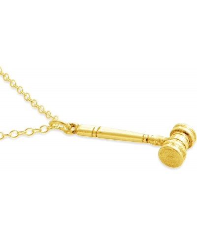 Gold Plated Silver Necklace Solid 3D Judge's Auctioneer's Gavel Symbol of Judicial Authority & Court Power Pendant Necklace.T...