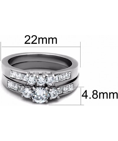 His Hers Couple Rings Set Womens Stainless Steel Small Round CZ Engagement Ring set Mens Wedding Band Size Women's 09 Men's 1...