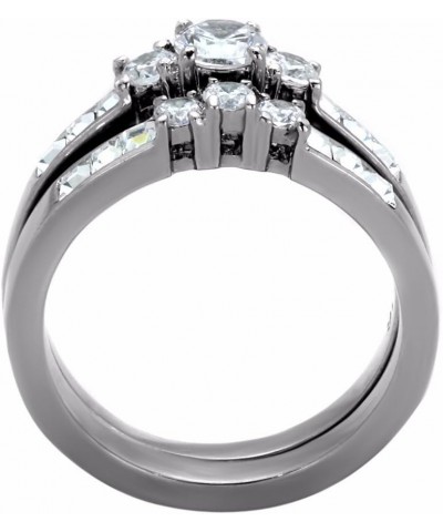 His Hers Couple Rings Set Womens Stainless Steel Small Round CZ Engagement Ring set Mens Wedding Band Size Women's 09 Men's 1...