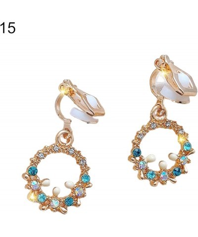 Women Earrings Flower Non-piercing Rhinestones Drop Earrings 1 Pair Stylish 11 $3.47 Earrings