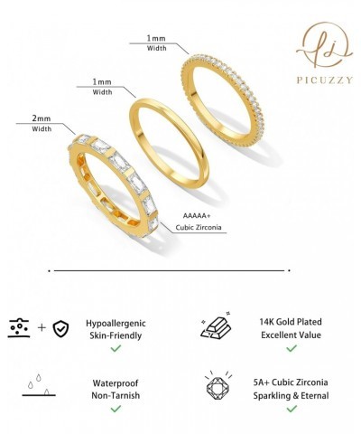 Gold Rings for Women, Dainty 14K Gold Plated Thin Rings Stackable Trendy 3PCS Band Ring for Women Cubic Zirconia Ring Set Fas...