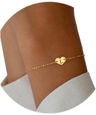 Dainty Heart Initial Bracelet For Women Girls,Classic 14K Gold Plated Chain Letter Charm Bracelet for Women Jewelry Gift L $8...