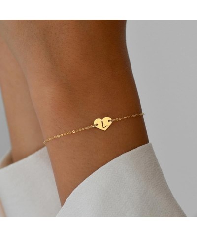 Dainty Heart Initial Bracelet For Women Girls,Classic 14K Gold Plated Chain Letter Charm Bracelet for Women Jewelry Gift L $8...