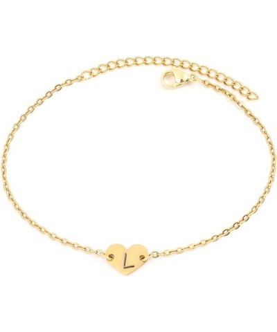 Dainty Heart Initial Bracelet For Women Girls,Classic 14K Gold Plated Chain Letter Charm Bracelet for Women Jewelry Gift L $8...