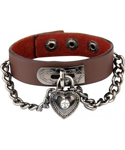 Bracelet of Punk Rock Rivet Wrap Retro Multi Circle Unisex Heart Chain Genuine Leather 4-Color Creative Brown(Heart bracelet ...