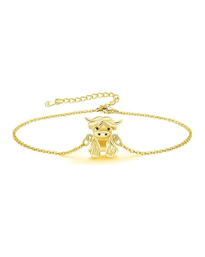 Highland Cow Anklet 925 Sterling Silver Highland Cow Charm Anklet 9+2 inch Chain Jewelry Gifts for Women Girls(silver/gold/ro...