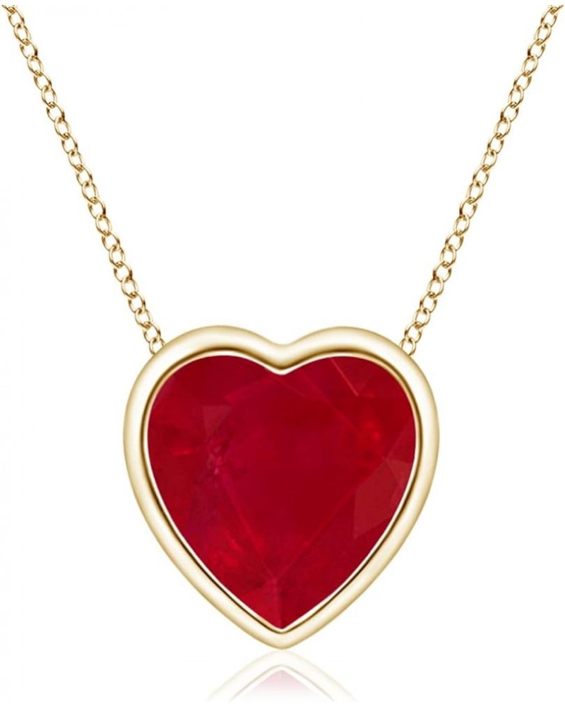 Natural Ruby Solitaire Heart Pendant Necklace with Diamond in 14K Solid Gold/Platinum for Women, Girls with 18" Chain (4mm 0....