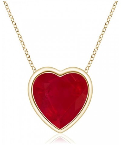 Natural Ruby Solitaire Heart Pendant Necklace with Diamond in 14K Solid Gold/Platinum for Women, Girls with 18" Chain (4mm 0....