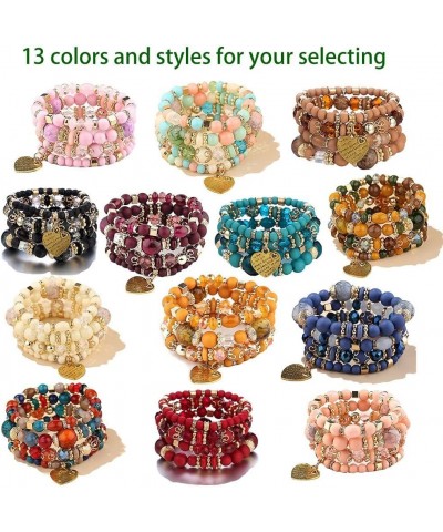 Stackable Bracelets for Women Multilayer Beaded Bracelets Stretch Bangles Bohemian Style Multicolor Tassel Strand Bracelets S...