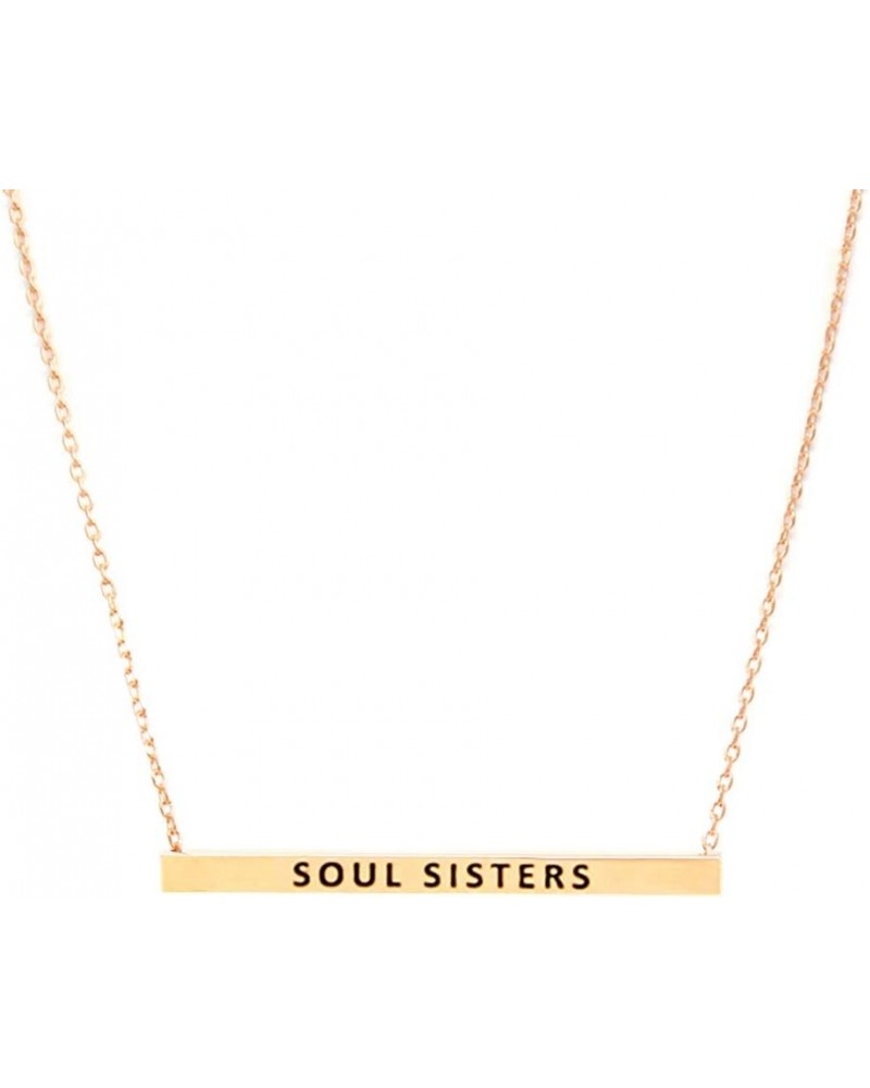 Women Gold Dipped Horizontal Inspirational Phrases Engraved Bar Pendant Necklace Soul Sisters-Rose Gold $9.68 Necklaces