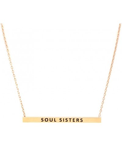 Women Gold Dipped Horizontal Inspirational Phrases Engraved Bar Pendant Necklace Soul Sisters-Rose Gold $9.68 Necklaces